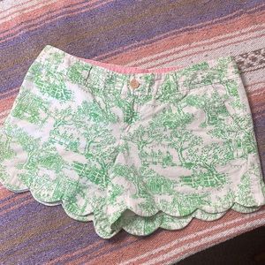 Lilly Pulitzer scalloped short spring toile print green pink 8